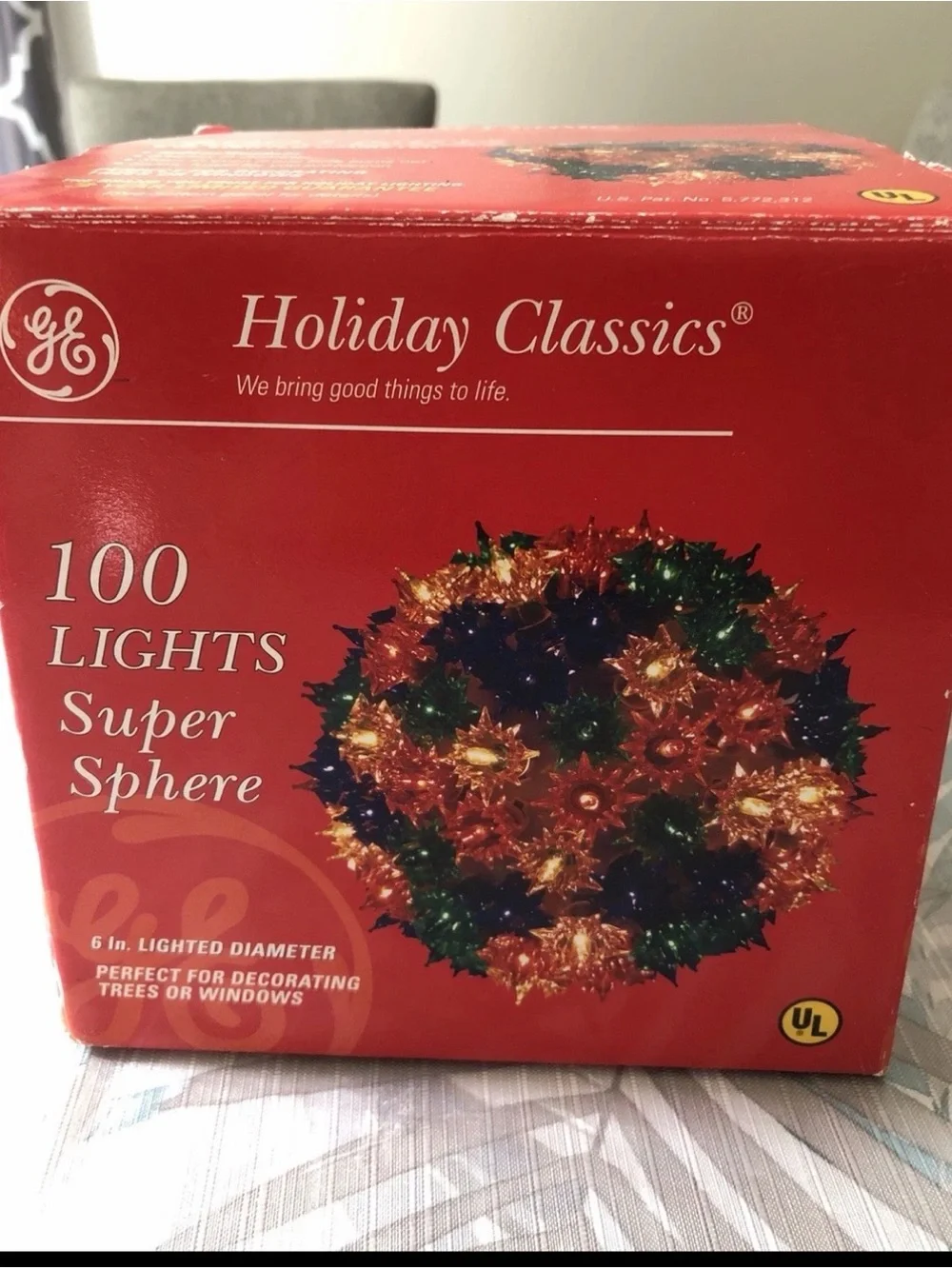GE Holiday Classics 100 Lights Sphere - 6” In Original Box